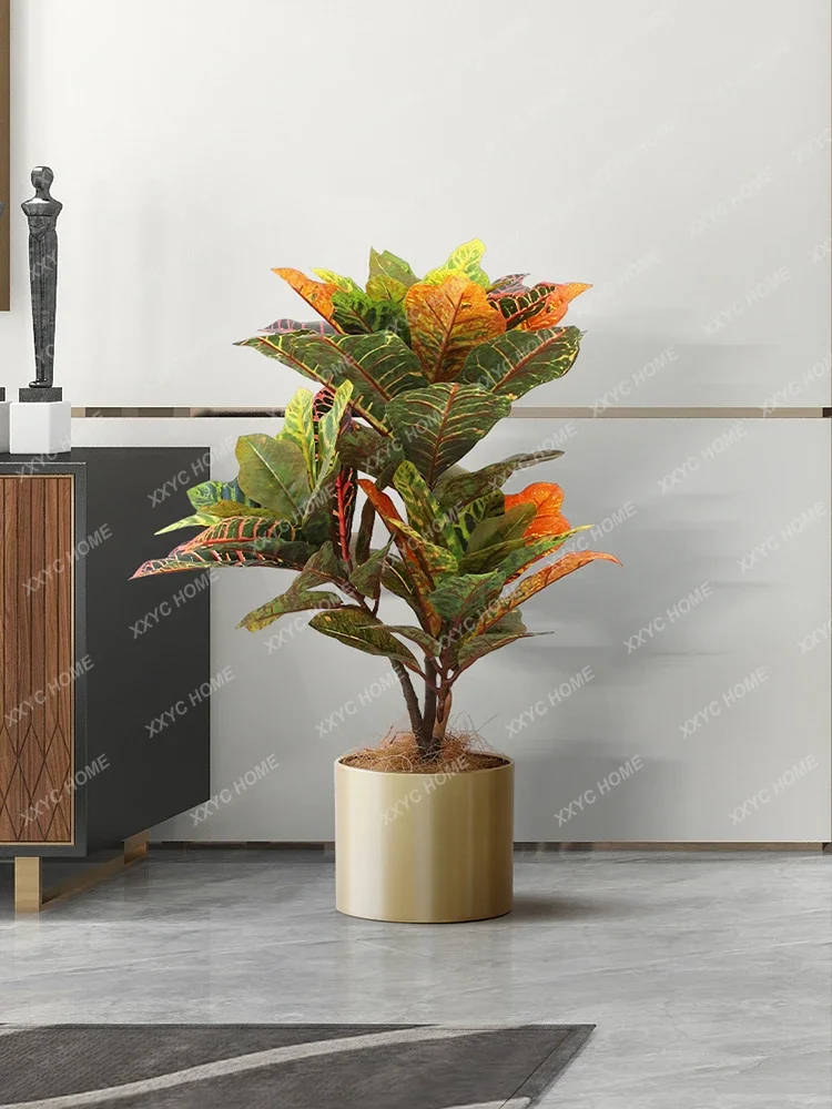 Living Room High-End Simulation Plant Decoration Indoor Codiaeum Variegatum Potted Colorful