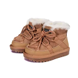 DIMI 2023 Winter Warm Baby Boots Boy Girl Toddler Shoes Genuine Leather Waterproof Non-Slip Plush Wool Child Snow Boots