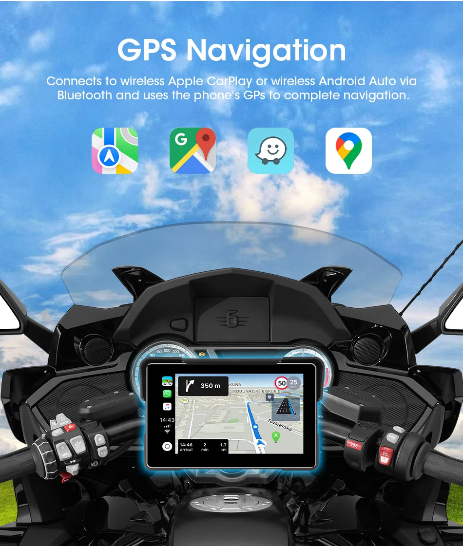 Tragbare 7 "IPX7 Wasserdichte Motorrad Navigation GPS DVR Android Auto Carplay Bildschirm für Moto Kameras Video Recorder BT Monitor – Detail 9