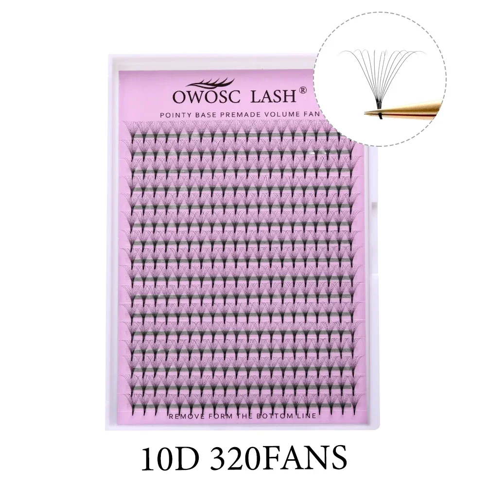 OWOSC Puntige Basis Premade Volume Fans Wimperverlenging 3D/6D/8D/10D/12D/14D Individuele Scherpe Puntige Stem 320 fans Aangepast Logo