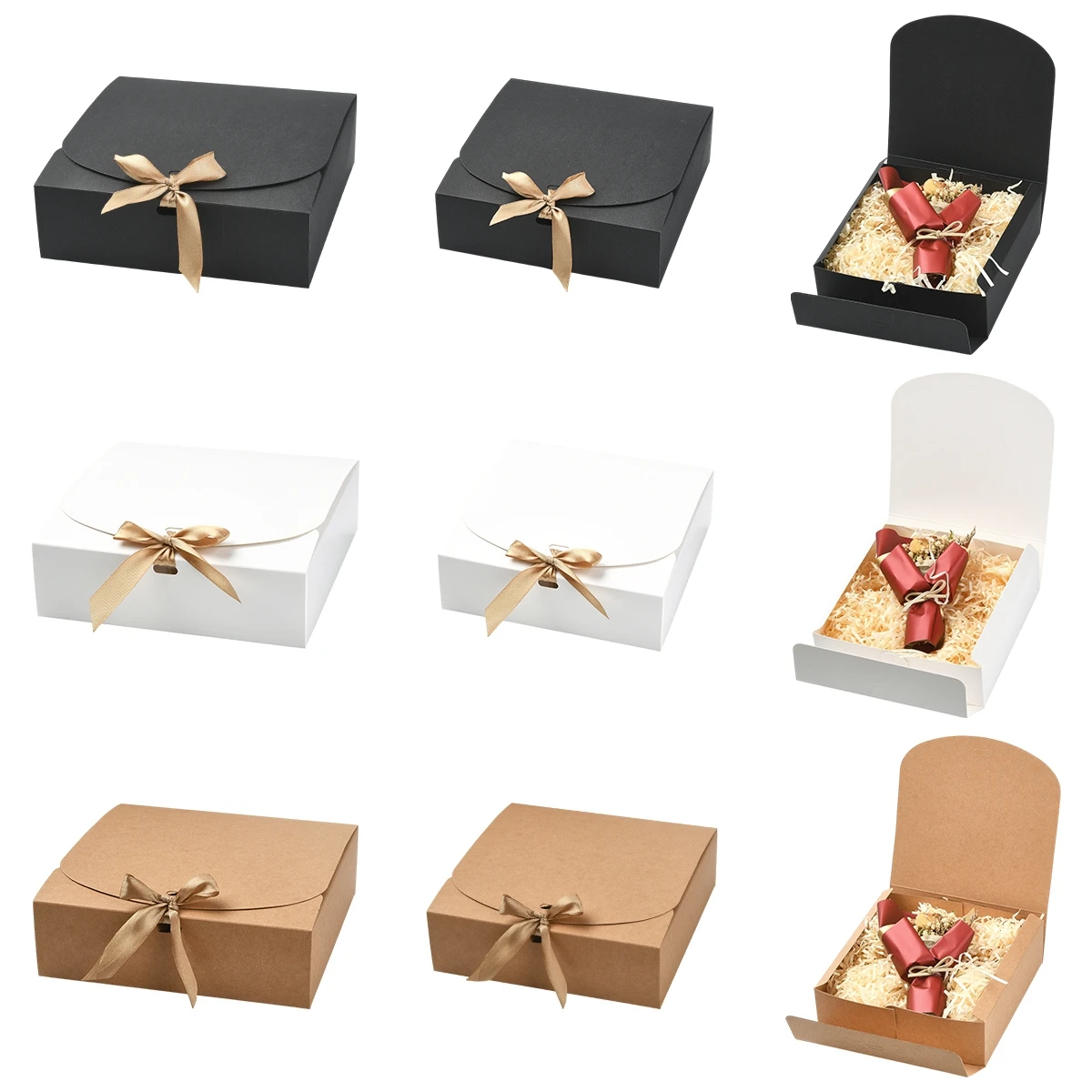 

6 PCS Paper Gift Boxes with Ribbon, Square Cardboard Box For Festive Gift Wrapping Jewelry Box