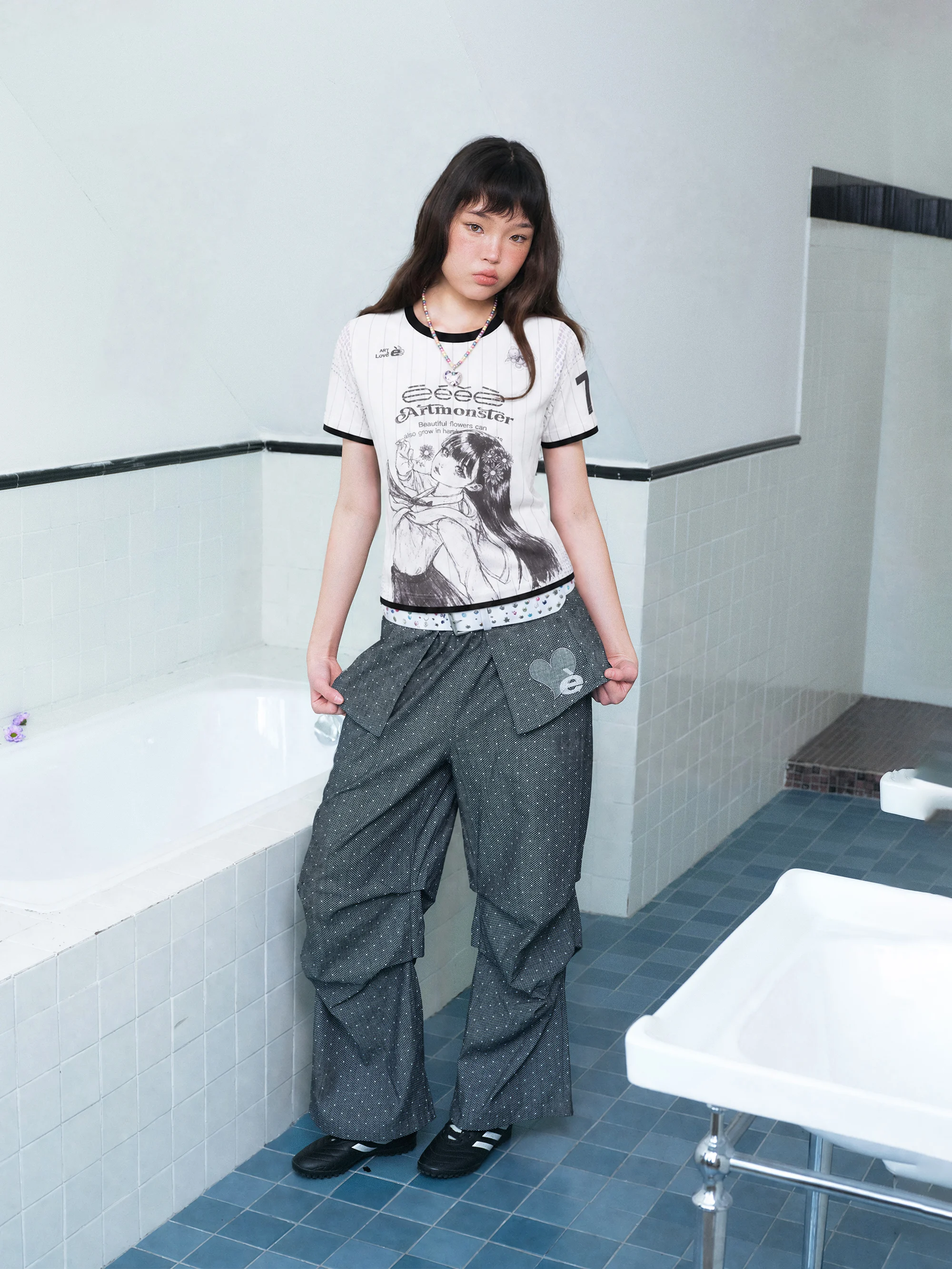 Dynamic Sketch Eeee X Pegasus Sporty Girl Short Sleeve T-Shirt Summer Fashion Casual Cartoon Print Polyester round Neck Top