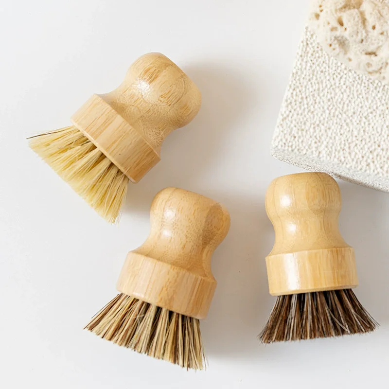 

Bamboo Dish Scrub Brushes, Kitchen Wooden Cleaning Scrubbers for Washing Cast Iron Pan/Pot, Natural Sisal Bristles