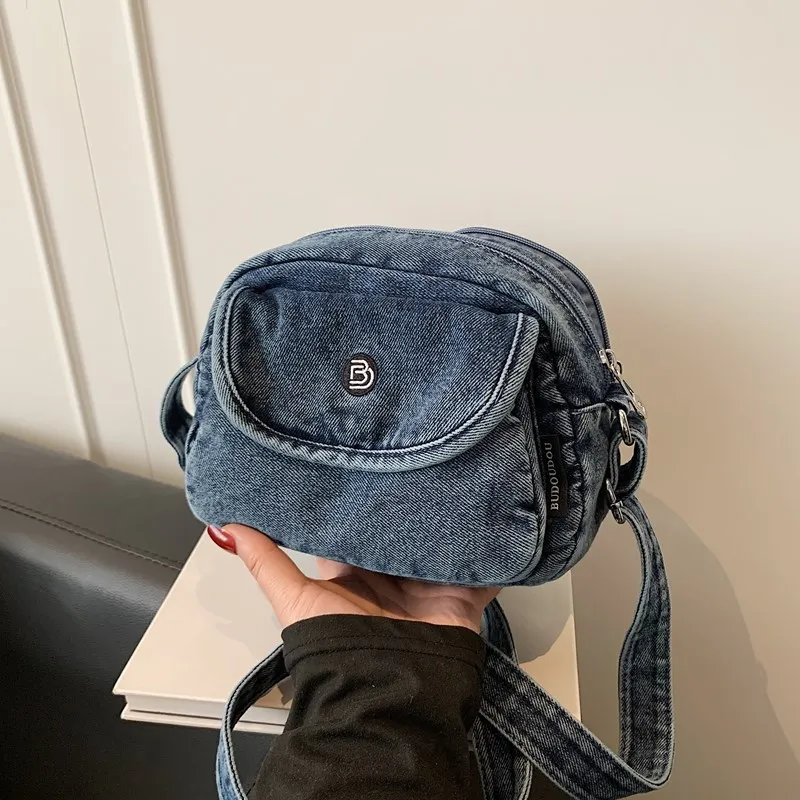 

Джинсовая сумка через плечо в стиле ретро, легкая повседневная женская сумка на одно плечо, повседневная сумка для повседневных поездок, мягкая застежка-молния