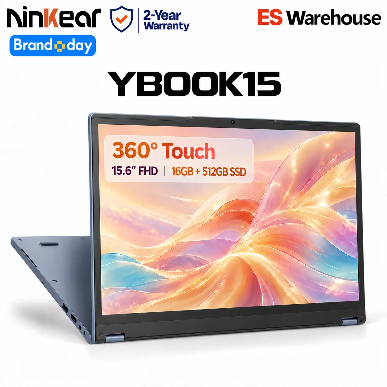 Ninkear YBook 15 Laptop 2 in 1 15.6 Zoll Full HD Display AMD Ryzen 3 3250U 16GB RAM 512GB SSD Windows 11 360° Touchscreen 2 in 1 Convertible Notebook beleuchtete Tastatur für Büro Studium Multitasking