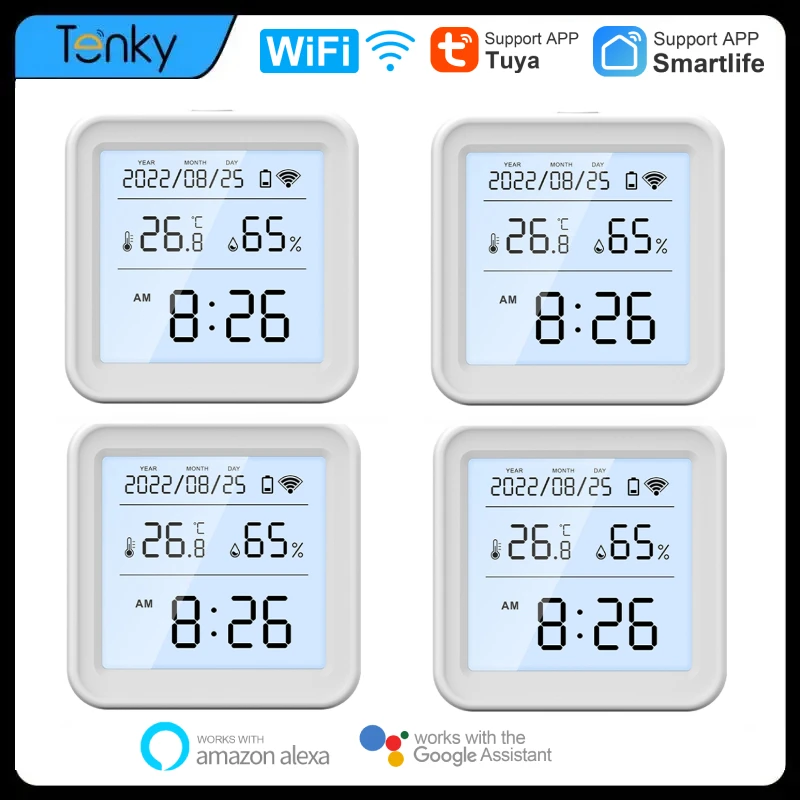 Tuya wifi inteligente sensor de temperatura e umidade termômetro sensor com luz de fundo casa inteligente via alexa google casa vida inteligente