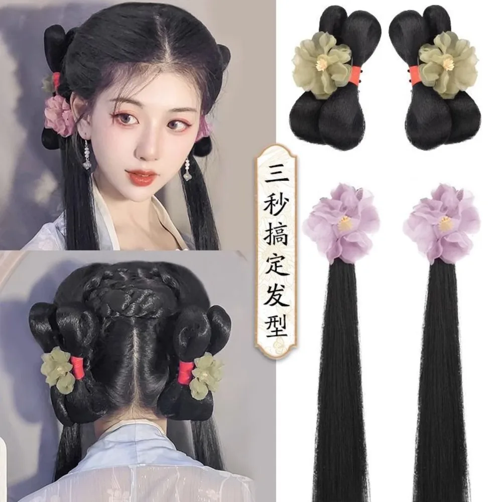 Ming Dynasty Hair Clip - All-in-One Hanfu Bun with Bow & Shark Clip‌ Easy To Wear Hanfu Cosplay Wig