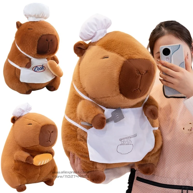 28/35/50cm cozinheiro capivara simulação de pelúcia padeiro kapibala anime brinquedo fofo boneca de pão bonito animais de pelúcia boneca macia presente de natal
