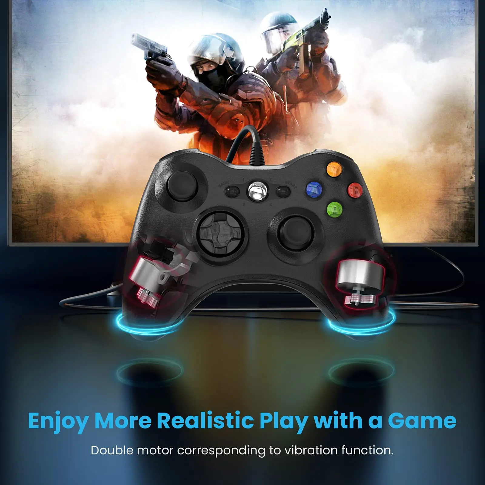 Wired Gamepad For Xbox 360 Game Controller with Dual-Vibration Turbo Compatible X box 360/360 Slim and PC Window Joystick view 5