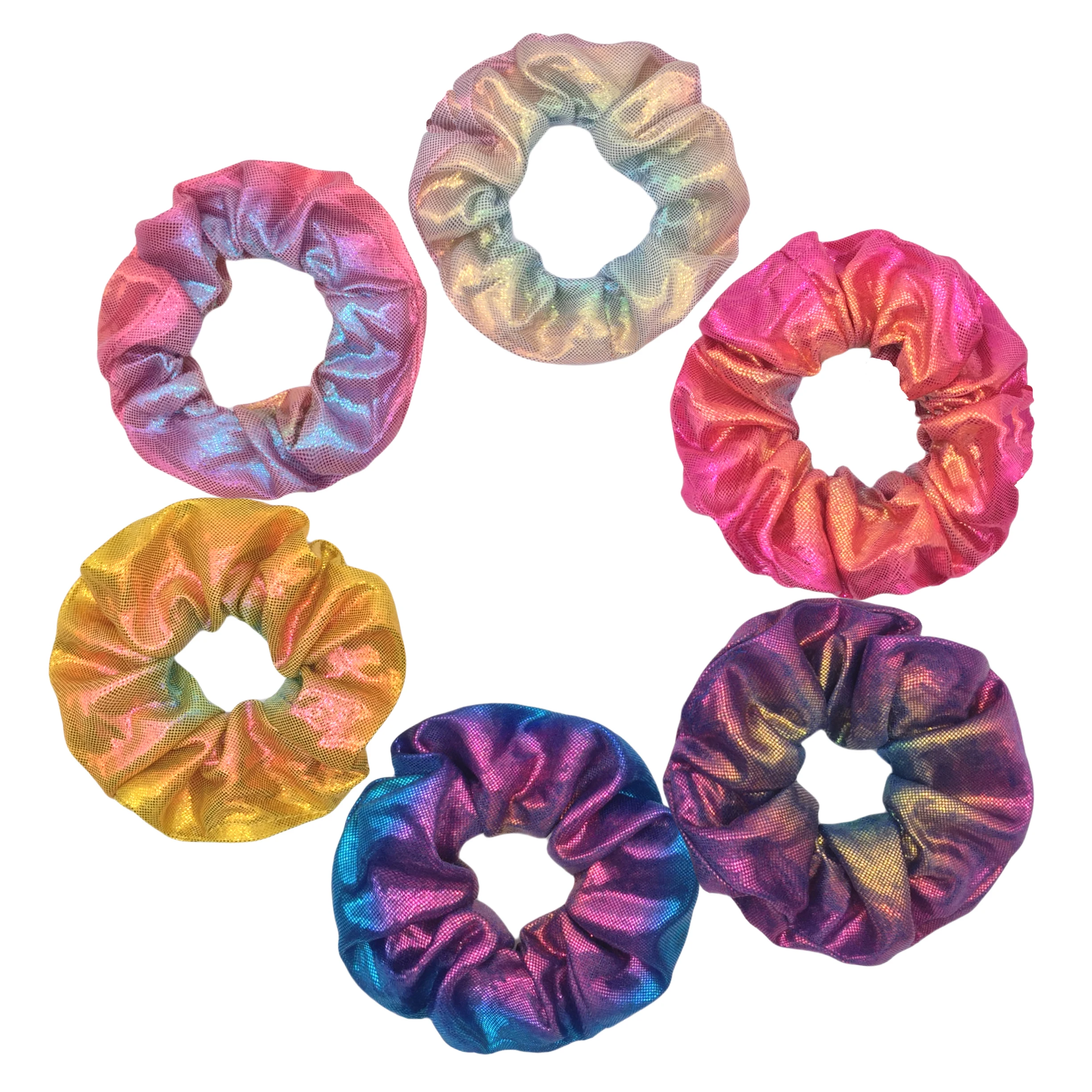 6pcs Colorful Metallic Scrunchies -Shiny Mermaid Hair Ties Elasticated Neon Hair Ties for Ponytail Holder and Hair Accessories