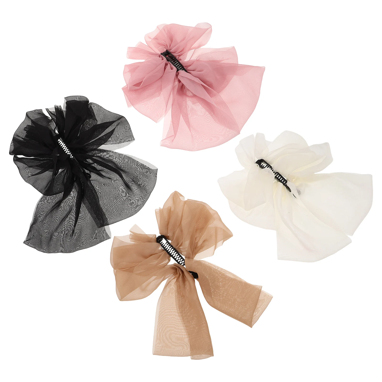 

4pcs Bows French Style Large Bow Banana For Women Multilayer Design Secure Hold Ponytail Holders Vintage Accessories Barrettes