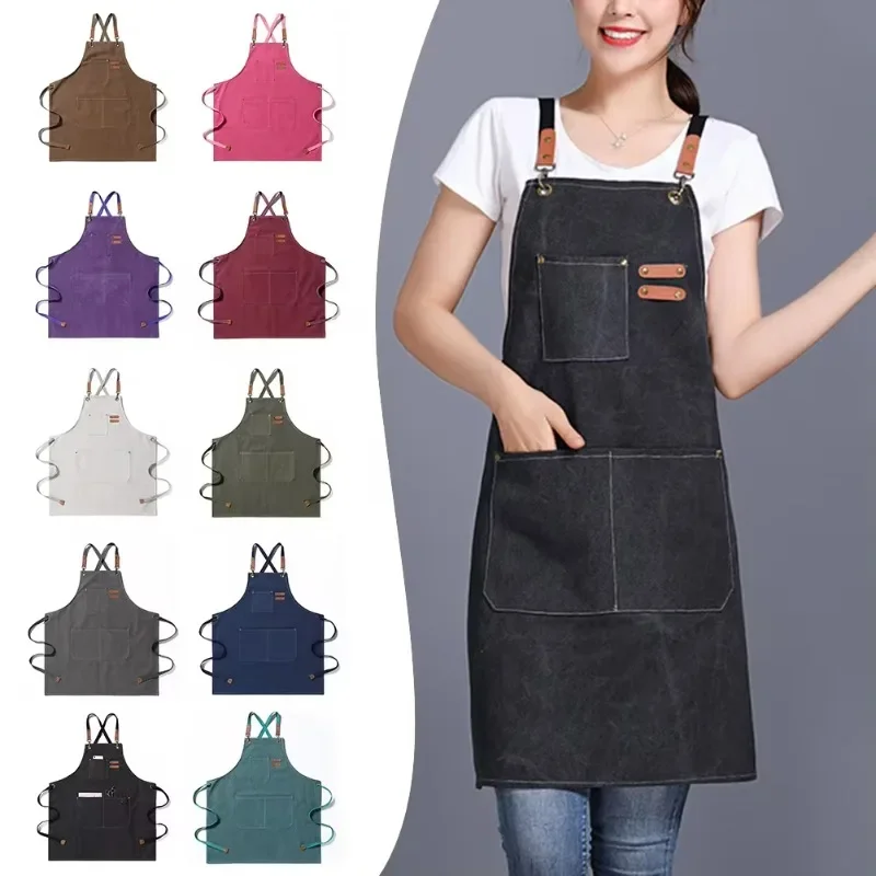 Comfortable Thin Kitchen Aprons for Woman Men Chef Work Apron for Grill Restaurant Bar Shop Cafes Beauty Nails Studios Uniform