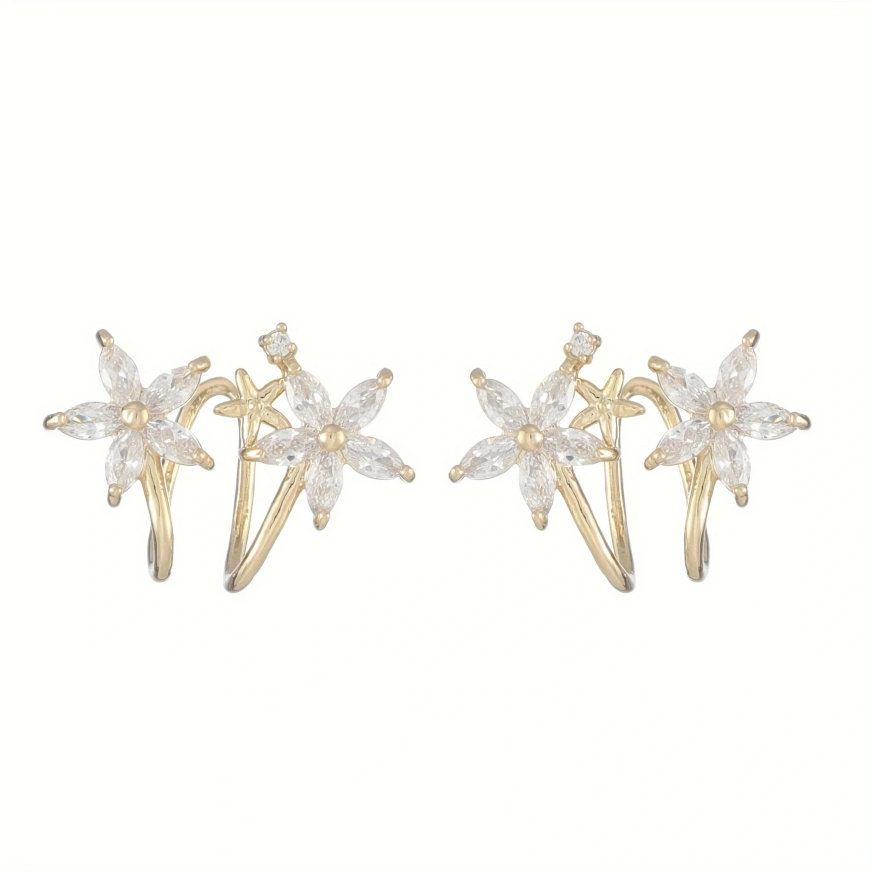 Fashionable and Elegant Zircon Flower Golden Ear Clip for Women\'s Exquisite and Versatile Daily Jewelry Earrings