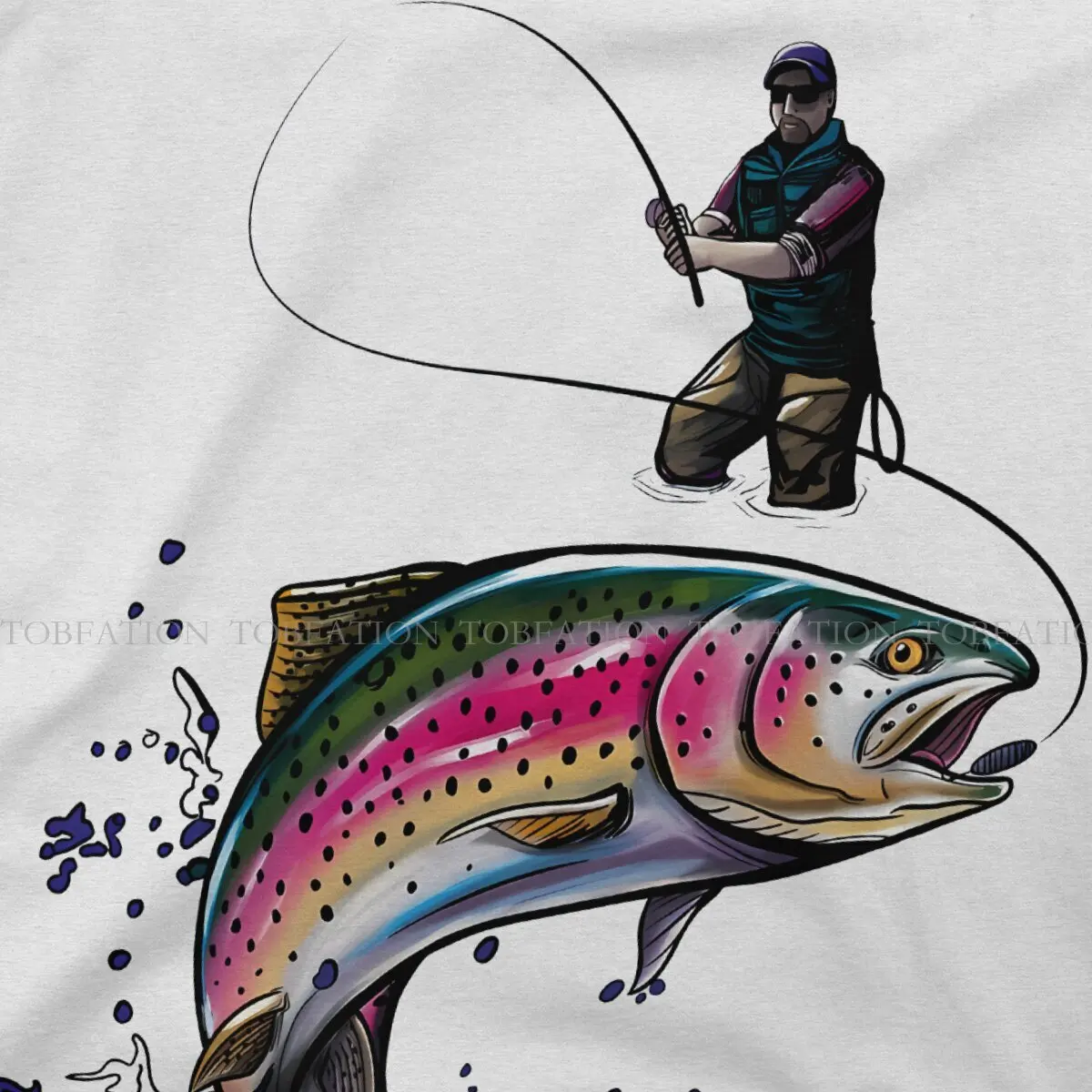 Fisherman Nature Rainbow Trout T Shirt Vintage Teenager Homme High Quality Tshirt Loose Crewneck Streetwear