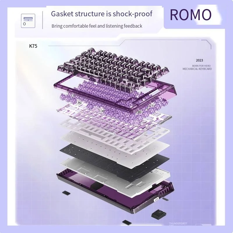 Imagem -03 - Thunderobot K75 Teclado Mecânico sem Fio Modo Thri Bluetooth Rgb Jogos de Hot Swap Transparente Escritório Junta