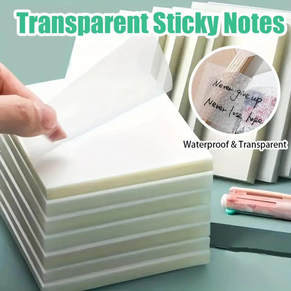 50 Sheets Transparent Sticky Notes, Repeatedly Pasted Without Displacement,Learning Notes, Efficient Daily, Office Use