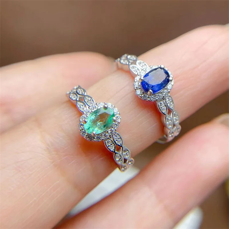 

Natural Sapphire Ring 925 Silver Gemstone Ring Emerald Ring with Certificate