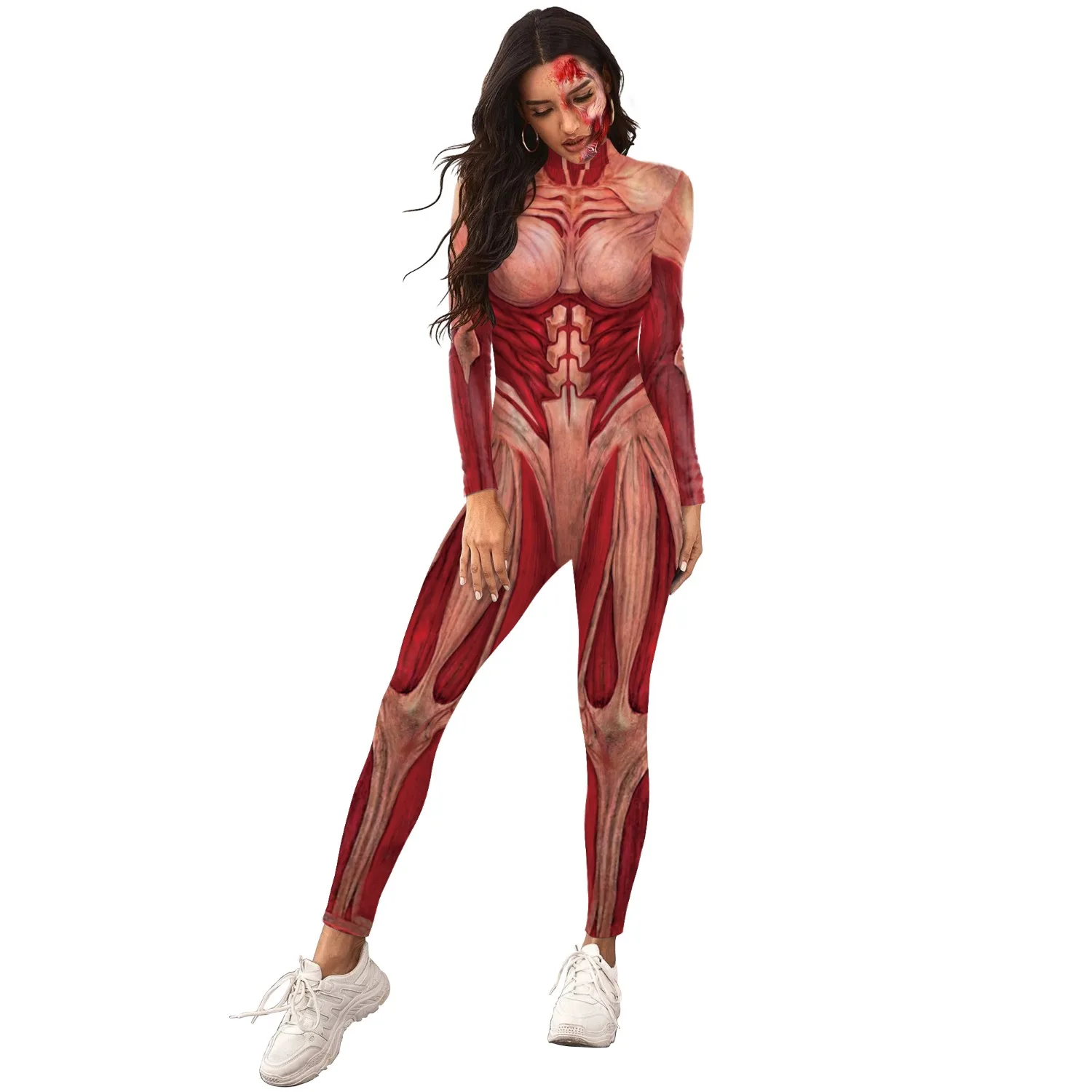 New Halloween Muscle Skin Jumpsuit Long Sleeve Cosplay Costume Set Jumpsuit 3D Printing Technology Printed Jumpsuit Adult