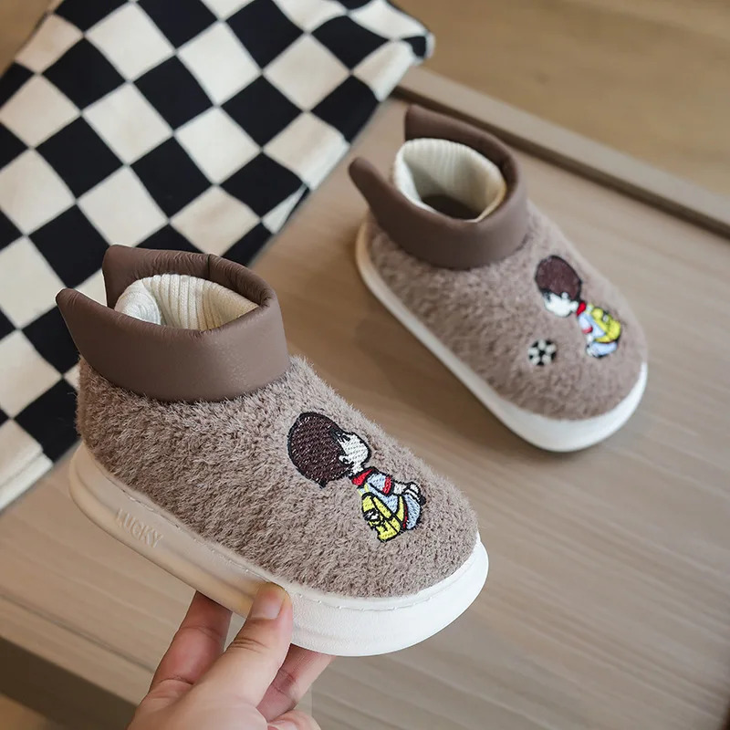 Kids Furry Slippers Boys Indoor Cotton Shoes Baby Fur Slides Warm Plush Toddler Winter House Slippers Children Anti-slip Shoes