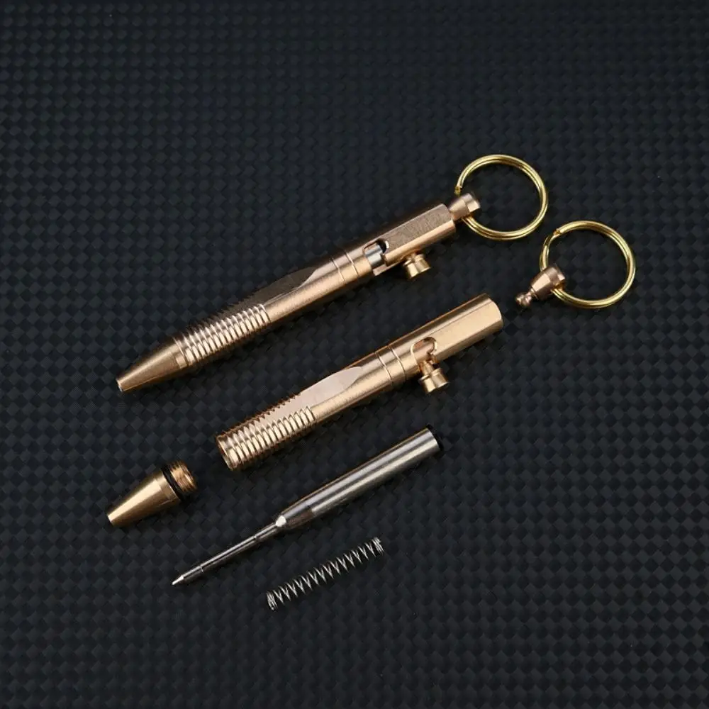New Brass Mini Ballpoint Pen with Keychain Portable Pocket Pen Writing Pen Outdoor