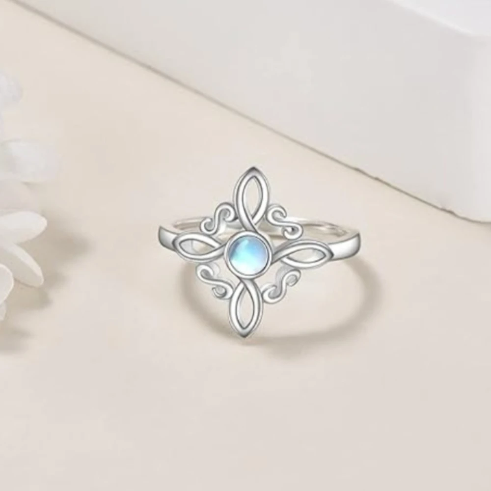 Original Thai Silber Hexenknoten-Ringe für Frauen Hexerei Kreuz Mondstein-Ring Wicca Heidnischer Schmuck Schutz-Amulett – Detail 5