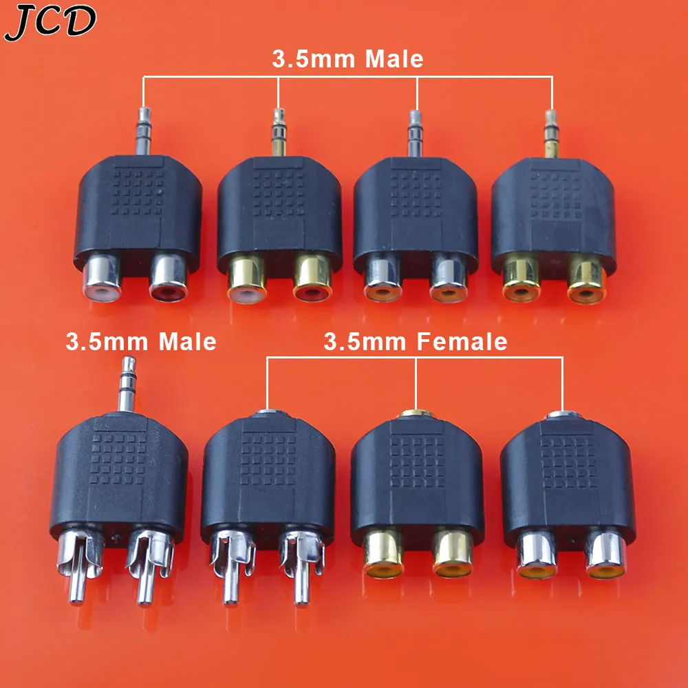 JCD 1pcs 2 RCA Jack to 3.5mm Plug Male to Female 3.5 to AV Audio Connector 2 in 1 Stereo Headset Dual Headphone Audio Adapter