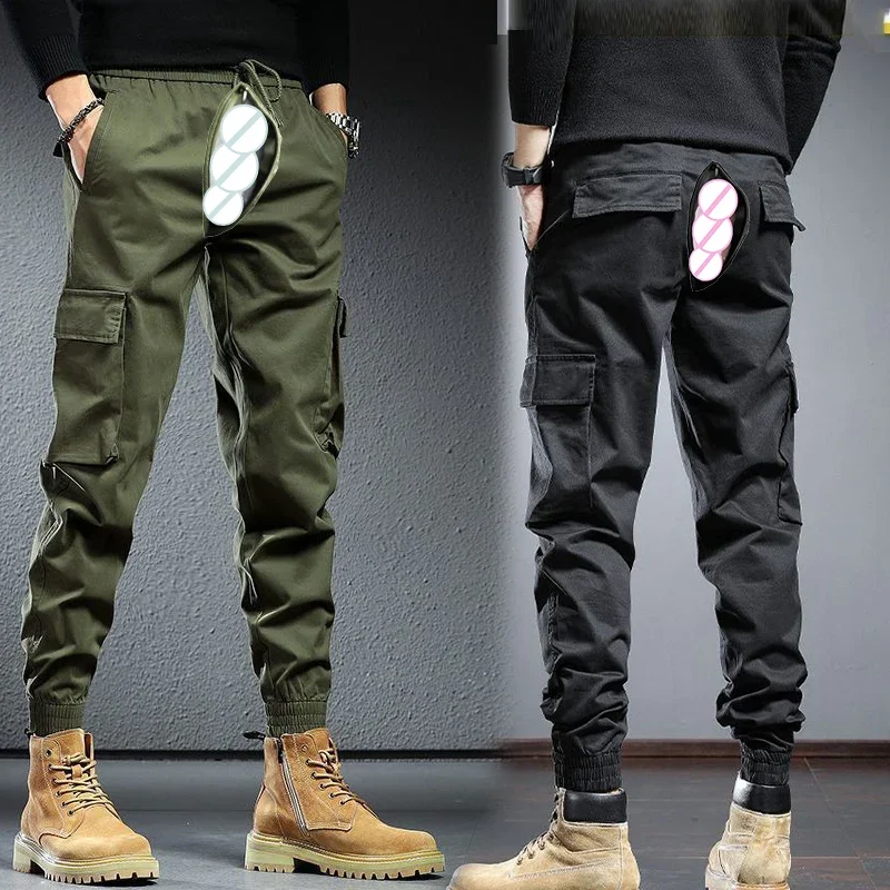 

Winter Overalls Men's Open Crotch Outdoor Sex Velvet Baggy Cargo Trousers Retro Urban Tactical Slacks Streetwear Men Track Pants