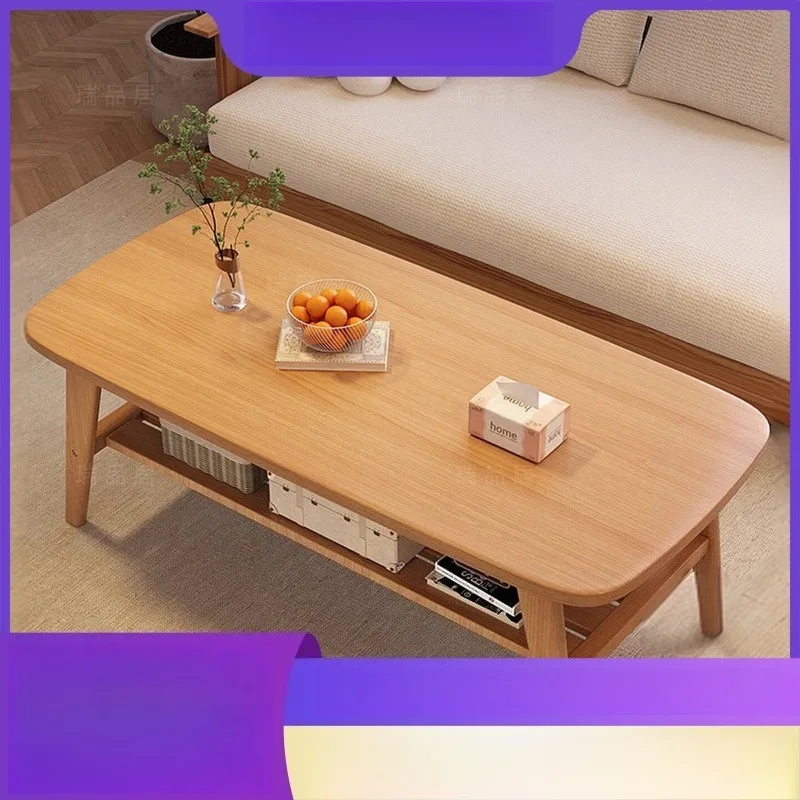 Ready Stock Small Apartment Solid Wood Rectangular TwoTier Coffee Table Minimalist Modern Living Room Living Room Furniture