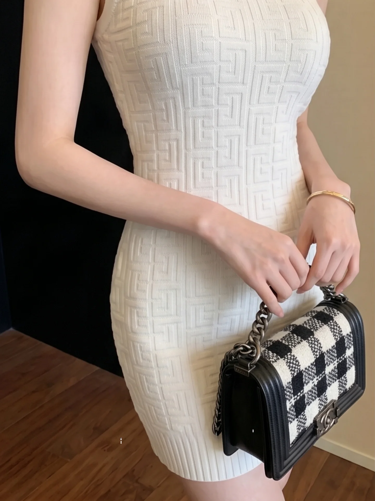 Summer New Style Women's Knitted Dress Slim Fit Bodycon Skirt Mid-Length Sleeveless Fashionable Polyester Fiber Straight Tube