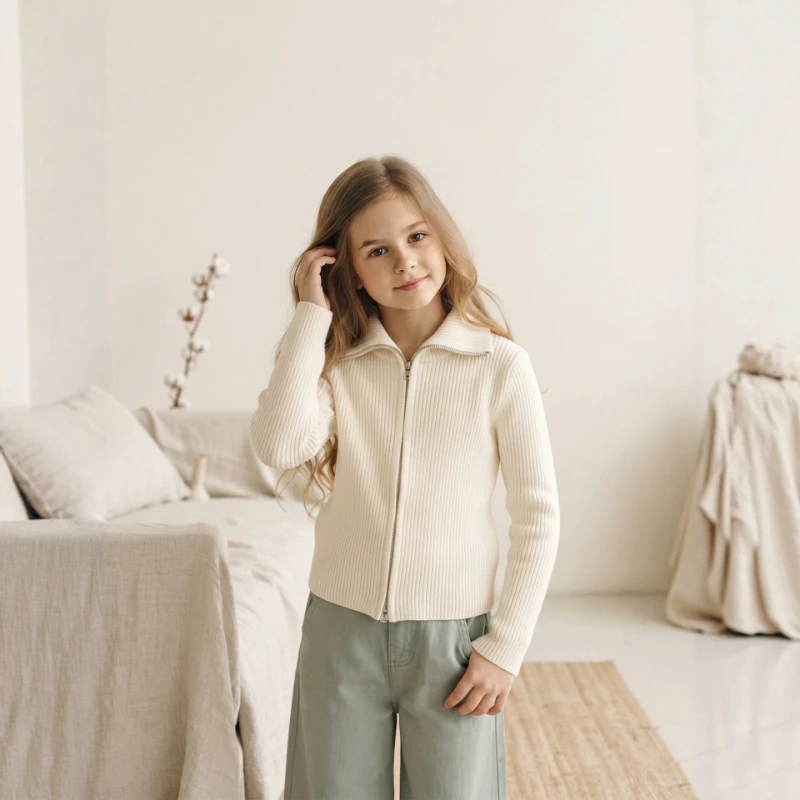 2026 Children's Collar Full Zipper Pit Strip Elastic Slimming Solid Color Simple Soft Sticky Sweater