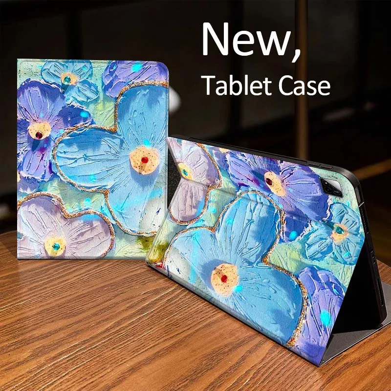 

White Flower Blue Background Case For Xiaomi Mi Redmi Pad 2 4 5 7S 6S 6 7 8 Plus SE Pro K 2025 inch 8.7 11 Tablet