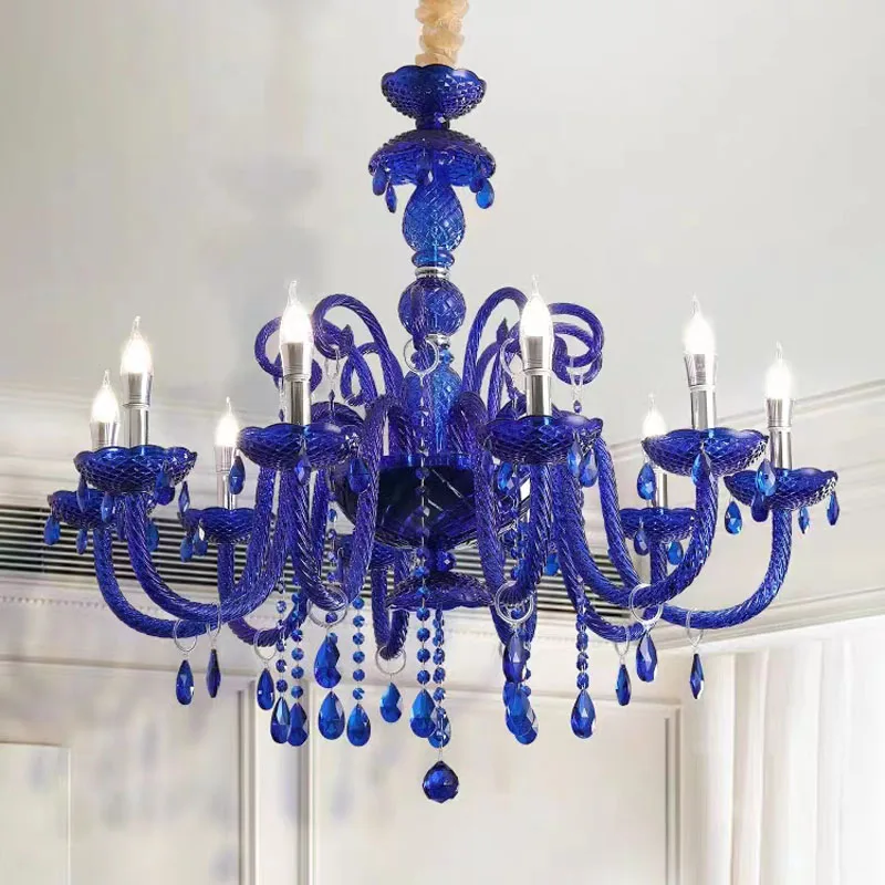 

Modern Blue Color Crystal Chandelier Home Decor For Dining Room Luminaire Household Clothing Store Bedroom Lighting Fixtures