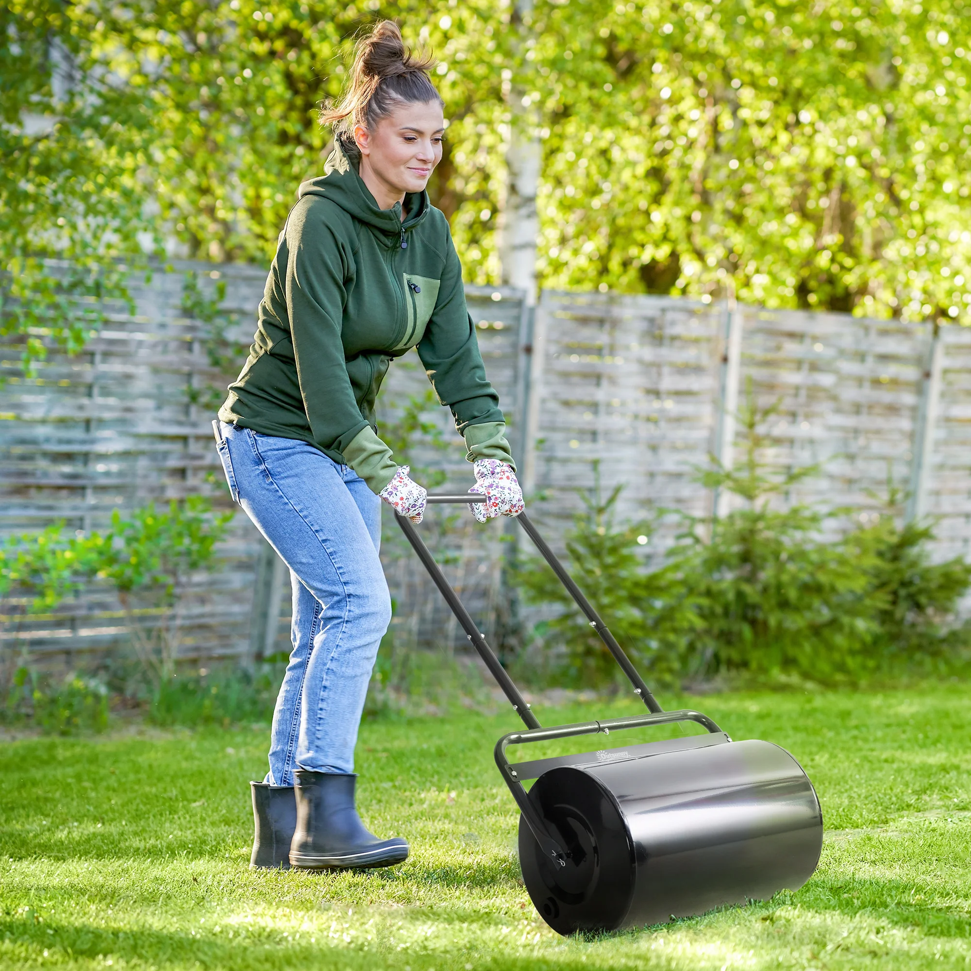 Outsunny Rodillo para Césped Ancho 58cm Ø32cm de 38L con Mango en U Negro