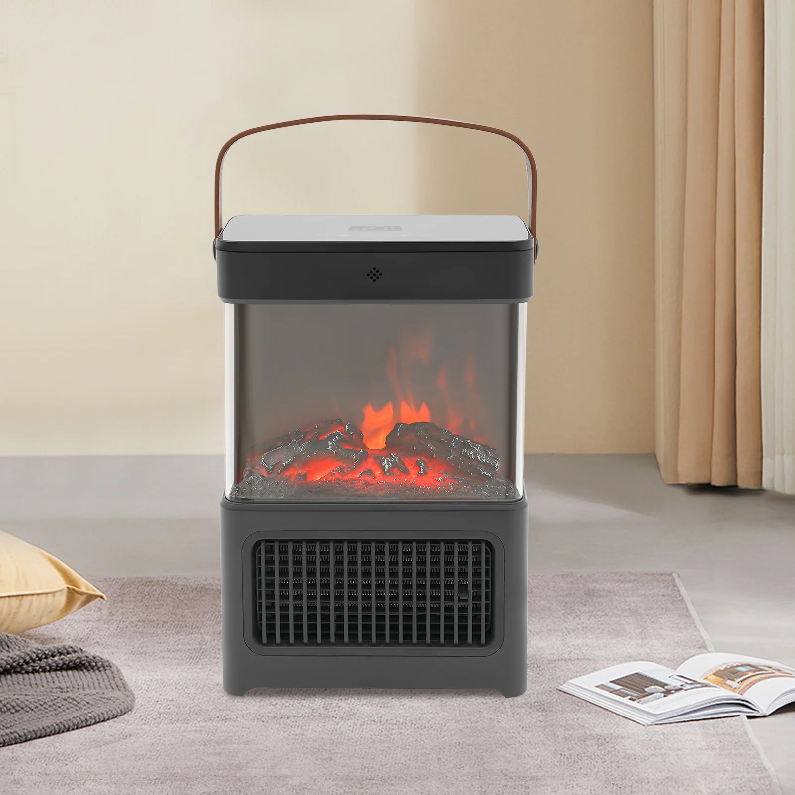 مدفأة كهربائية لهب ثلاثية الأبعاد بقدرة 1500 وات، سخان سيراميك PTC، 3 أوضاع وجهاز تحكم عن بعد لمدفأة غرف 20 مترًا مع تأثير لهب واقعي ثلاثي الأبعاد