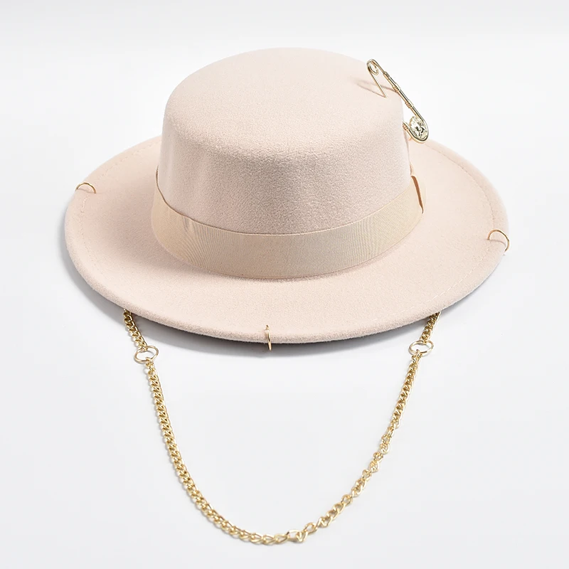 New Fashion Desige Fedora Hat For Women Men Metal Chain Decor Jazz Hat Party Church Caps