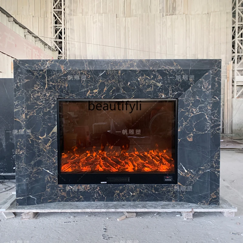 

Natural stone fireplace marble fireplace French minimalist black fireplace decorative cabinet