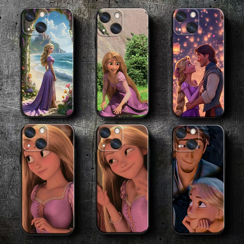 Disney Tangled Pretty Apple iPhone Case For 16 15 14 13 12 11 Mini XS XR X Pro Max Plus Black Soft Cover