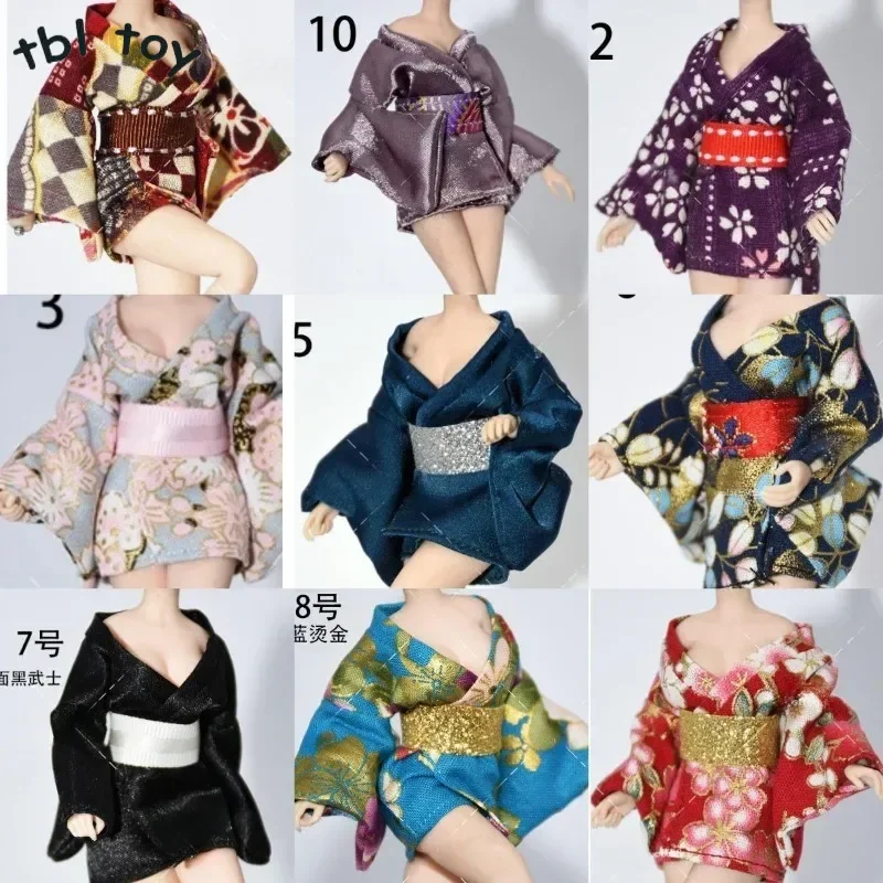 1/12 Scale Female Soldier Short Japanese Printing Kimono Dress Clothes Model for 12