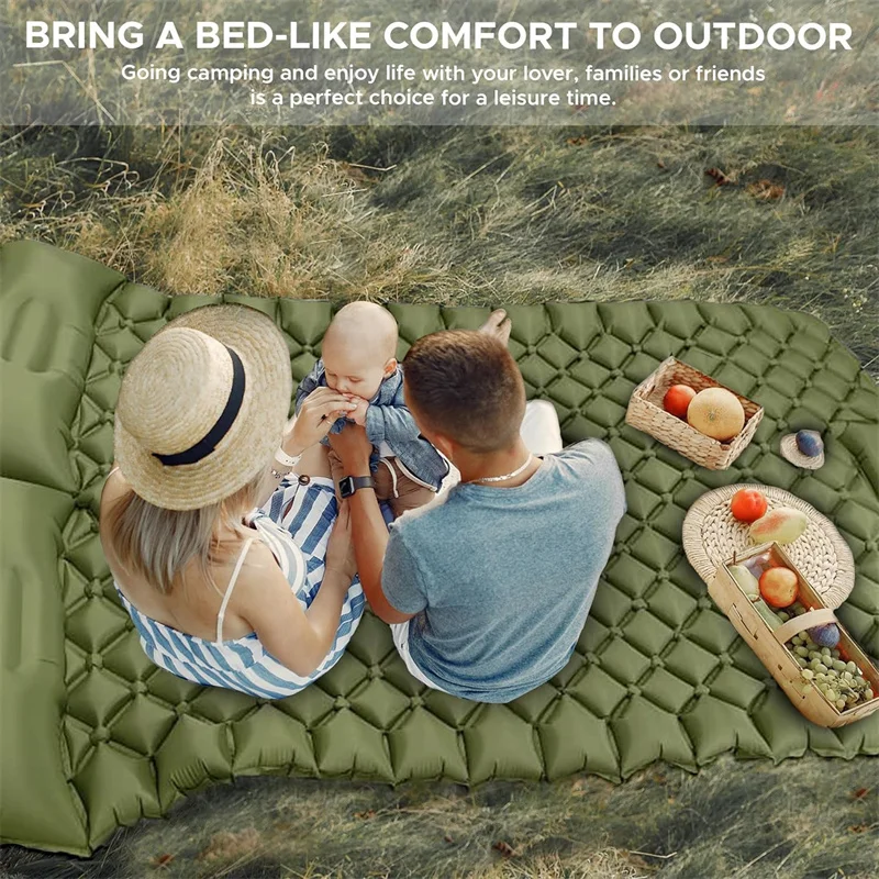 Outdoor Double Inflatable Mat 40D Nylon Composite TPU Foot Inflatable Mat Portable Inflatable Bed For Camping Air Mattress