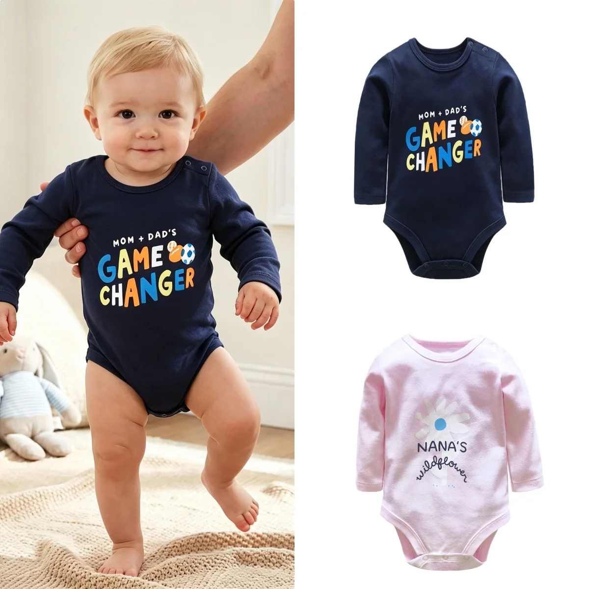 Newborn Long Sleeve Rompers Infant Clothing Cartoon Bodysuit Baby Boys Girls Cute Simple Onesies Fashion Spring & Fall Pajamas