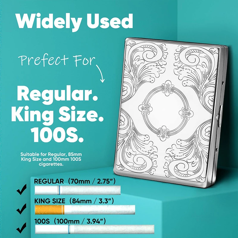 20 عبوة من صندوق سجائر محمول منقوش من الفولاذ المقاوم للصدأ مقاوم للضغط للرجال علبة سجائر سميكة للعادية #3