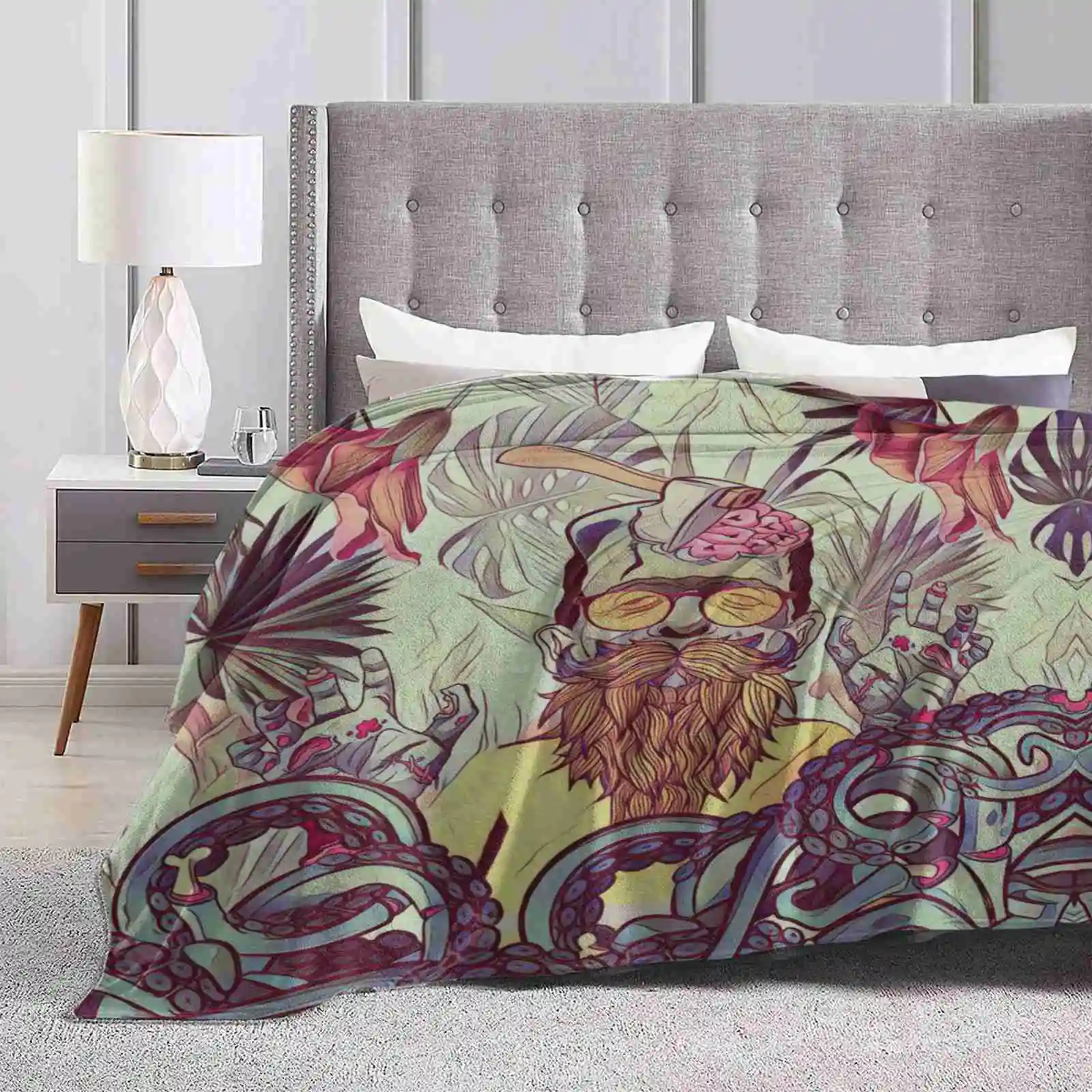 Zombie Super Warm Soft Blankets Throw On Sofa/Bed/Travel Cute Cozy Zombie Octopus Tropical Jungle Leaves Leaf Hammer Floral New