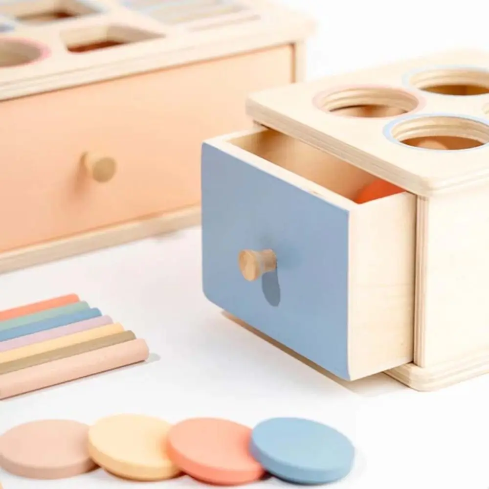 Boîte permanente d'objets en bois pour bébé, Cognition des couleurs, motricité Fine, jouet en bois Montessori, boule de pièce de monnaie, forme de goutte assortie