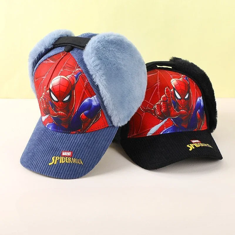 Marvel Spiderman autumn and winter cute children's personalized anime plus velvet warm ear protection and cold protection hat