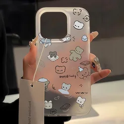 Silicone Matte Cartoon Case For iPhone 15 Pro Max 11 12 13 Mini 14 Pro Max 16 Plus Cases Cute Aesthetics Protection Cover Funda