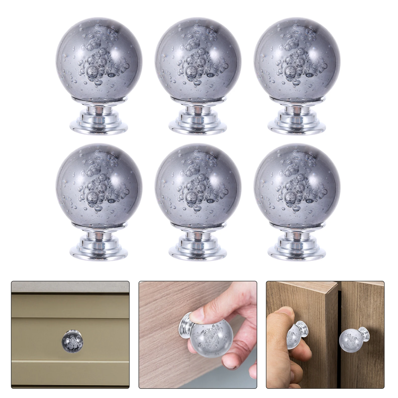 

6pcs Crystal Bubble Ball Pulls Cabinet Knob Aluminum Alloy Glass Wardrobe H Door Pull Hardware Garage Door Fittings