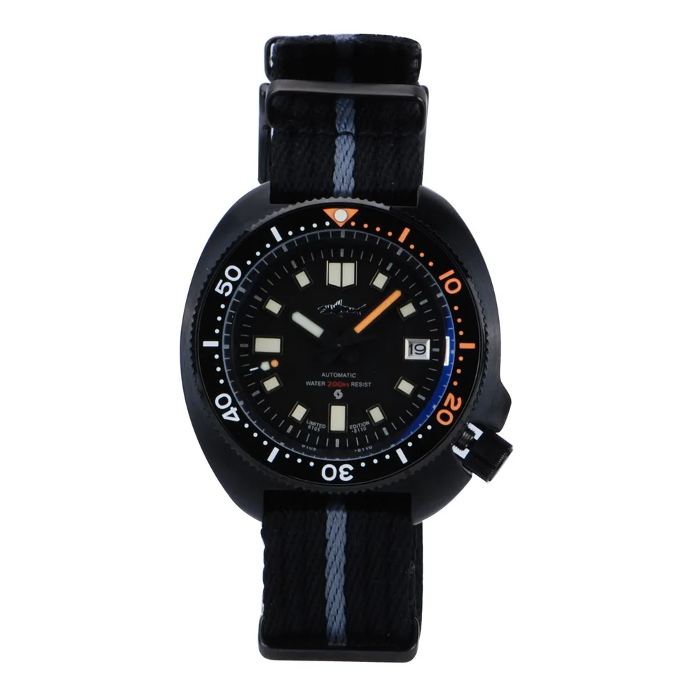 HEIMDALLR Men Diver Watch Turtle Automatic Watches Black Mechanical Wristwatch 200m Waterproof C3 Luminous NH35 Ceramic Bezel