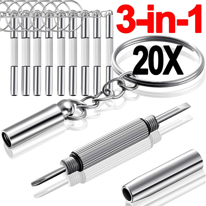 1/20pcs Steel Glasses Screwdriver Eyeglass Screwdriver Watch Repair Kit with Keychain Portable Hand Precision Screwdriver Tools