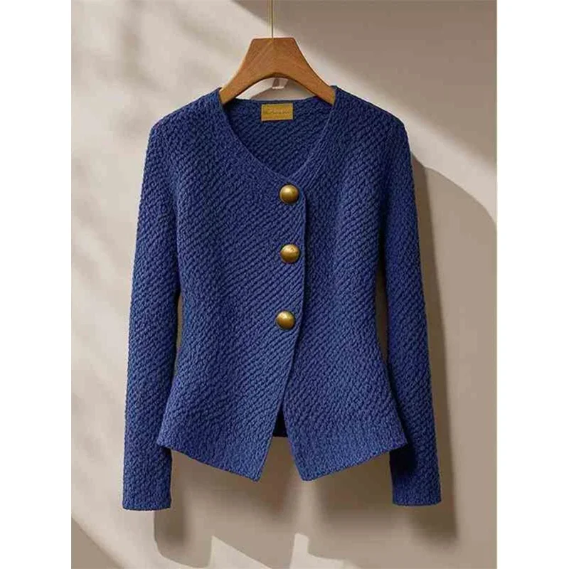 Knitting Cardigan Coat Women Autumn Winter Casual Office Lady Solid Color Sweater Elegant Temperament All-match Knitwear Tops