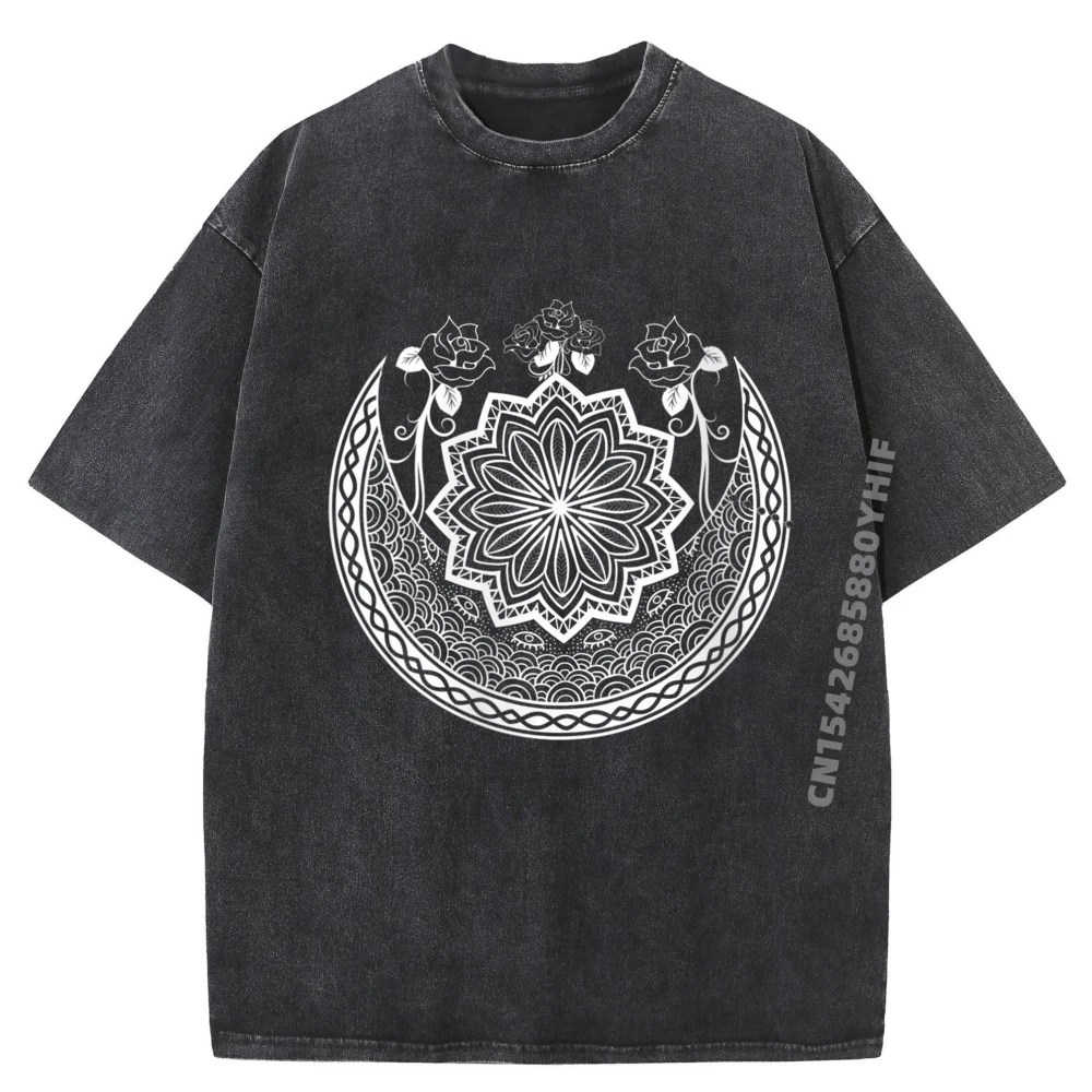 

Мужские и женские футболки с розами Luna Stars в стиле бохо, мужские уличные футболки с рисунком, свободные футболки, стираная одежда в стиле ретро